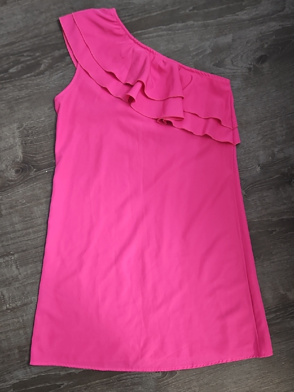 Sexy One-Shoulder Ruffle Shift Dress - Bright Pink- Unknown Brand